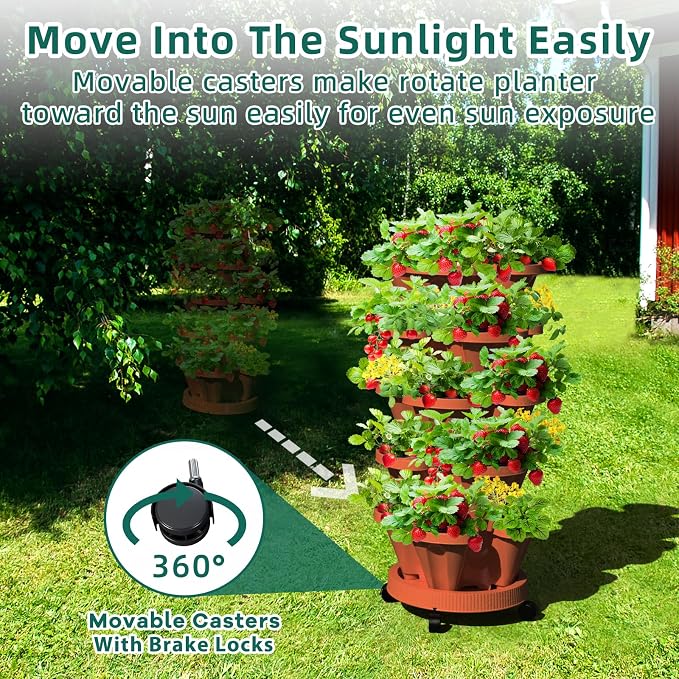 Strawberry Stackable Planter, Vertical Tower Garden, 5 Tiered Stacking Herb - Image 2