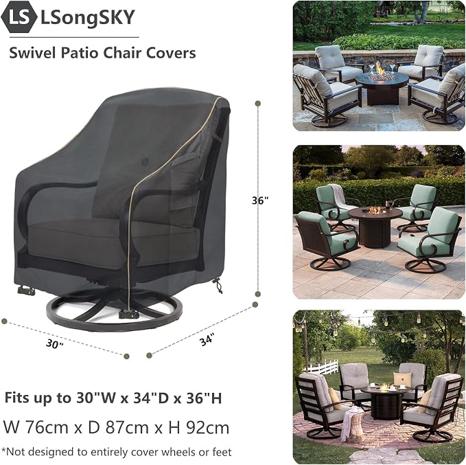Patio Swivel Chair Cover 4 Pack, Waterproof Heavy Duty Outdoor Chair Covers - Image 3
