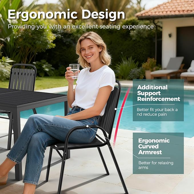 Pamapic Outdoor Dining Sets for 6, Rectangular Steel Slat Table - Image 5