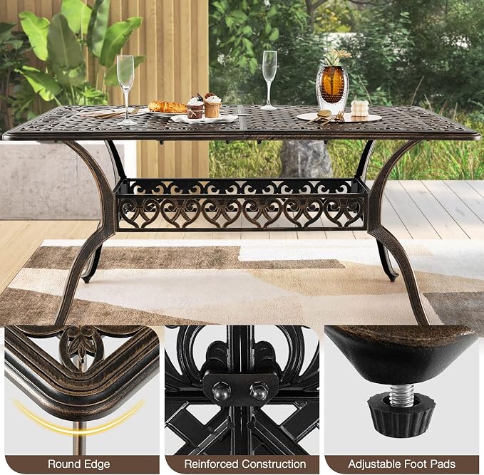 Tangkula 59 Inches Outdoor Dining Table, All-Weather Cast Aluminum Table - Image 7