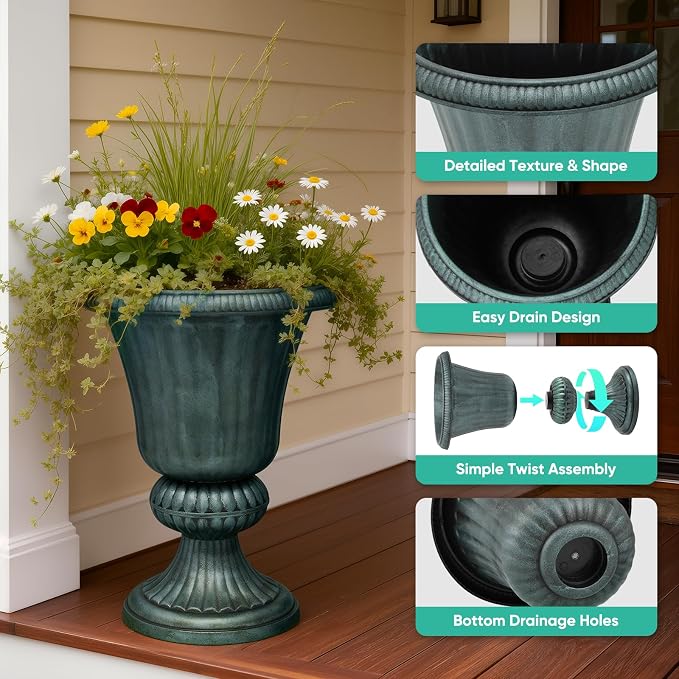 Athena Collection 20''H Garden Plastic Urn Vintage Tall Planter Urn Patio Large - Image 4
