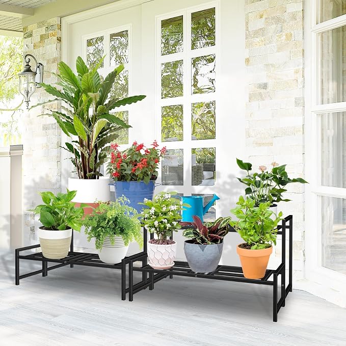 Plant Stand Indoor Outdoor, 2-Tier Wrought Iron Plant Stands, Stackable Metal - Image 7