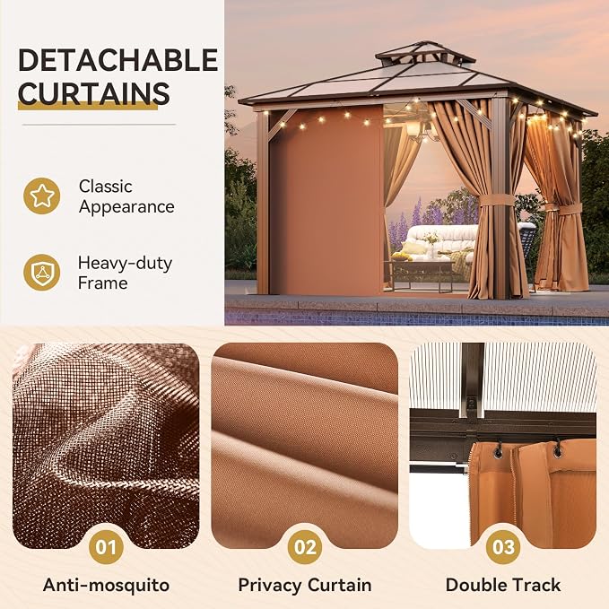 Aoxun 10'x10' Hardtop Gazebo, Outdoor Metal Gazebo - Image 5