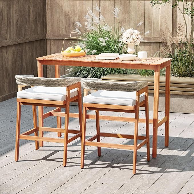 HAPPYGRILL Acacia Wood Outdoor Bar Table 55 Inch, Rectangular Pub Table - Image 4
