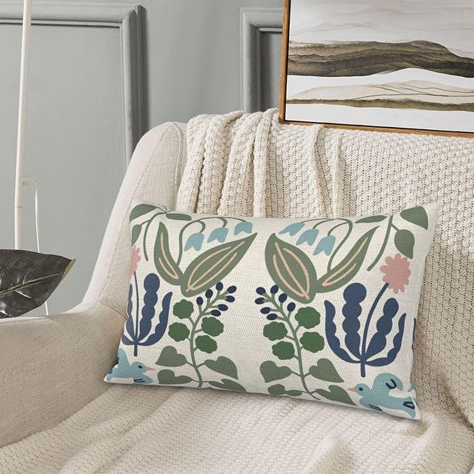 Navy Blue Boho Pillow Covers 12x20 Inch 2 Pcs Sage Green Floral Decor Throw - Image 4