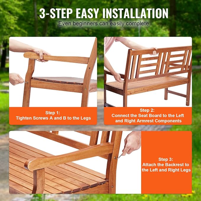 VEVOR Wood Outdoor Bench, 2-Person Garden Bench - Image 7