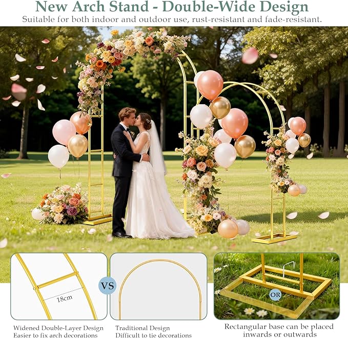 Arch Backdrop Stand 7.2FT, 6FT Set of 2, Metal Pergola Arbor Garden Arch Trellis - Image 4
