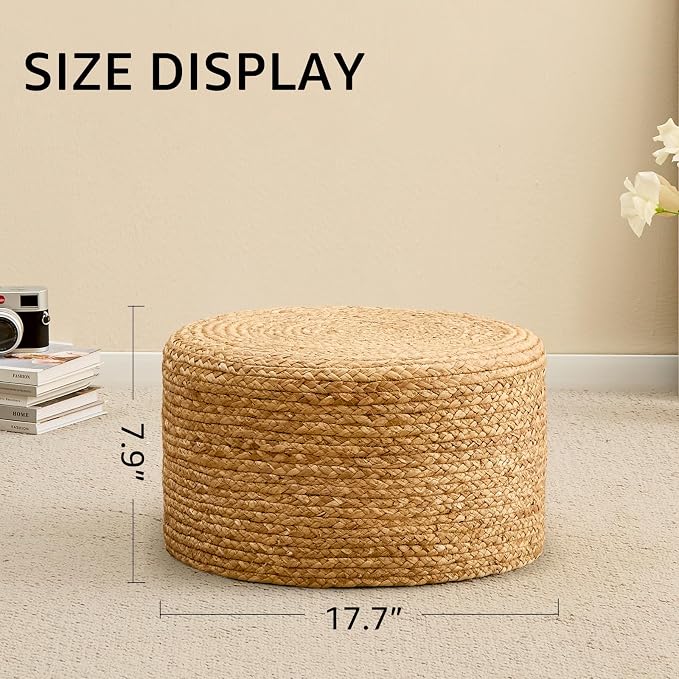 Wimarsbon Round Pouf Ottoman, Natural Hand Knitted Footrest Poof, Rustic Lounge - Image 3