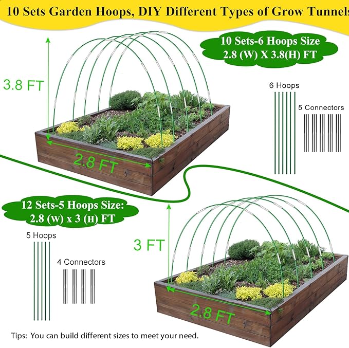 60Pcs Greenhouse Hoops Grow Tunnel Wide, 8FT Rust-Free Fiberglass Support - Image 3