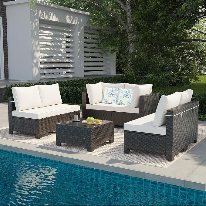 7 Pieces Outdoor Conversation Sectional Rattan Sofa, Patio Furniture Set - Image 7