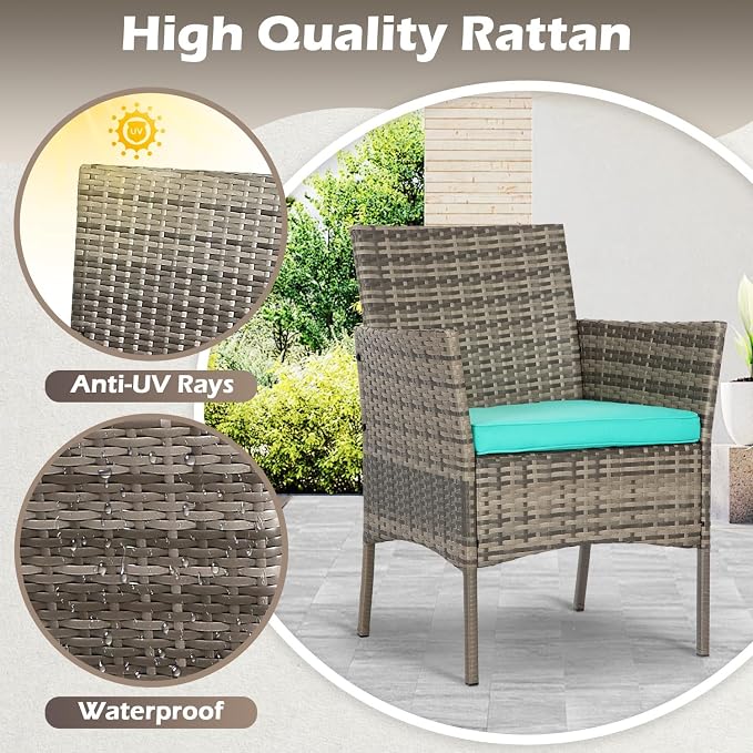 FDW | 4-Piece Patio Furniture Set | Gray & Blue | Outdoor Wicker Furniture - Image 5