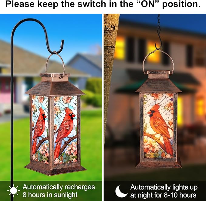 Solar Lantern Outdoor Waterproof Cardinal Garden Decor Birthday Gifts - Image 4
