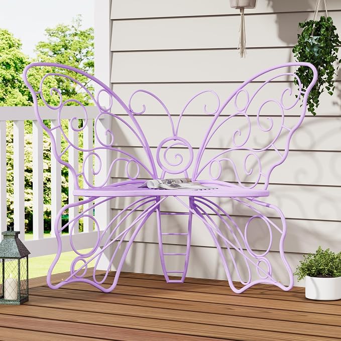 49 Inch Outdoor Bench, Weatherproof Butterfly Front Porch Benches by Decoccino
