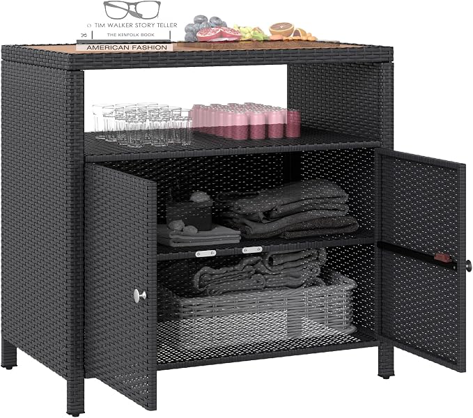 Outsunny Wicker Outdoor Storage Cabinet, Rattan Outdoor Bar Table by Outsunny