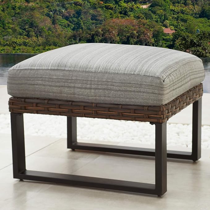 PatioFestival Patio Ottoman Outdoor Cushioned Wicker Foot Stool by PatioFestival
