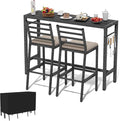 3Pcs Outdoor Patio Bar Set, Metal Bar Table and Chairs Set by Sunnibety