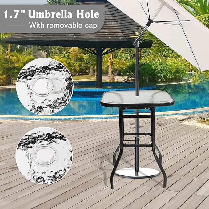 VINGLI Outdoor Bar Table with Umbrella Hole, Modern Black Metal Patio Bar Table - Image 4