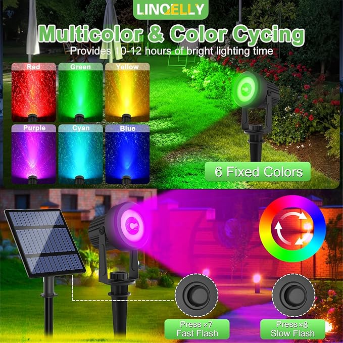 Solar Spotlights Outdoor Waterproof, RGB Landscape Spotlights, Christmas - Image 3