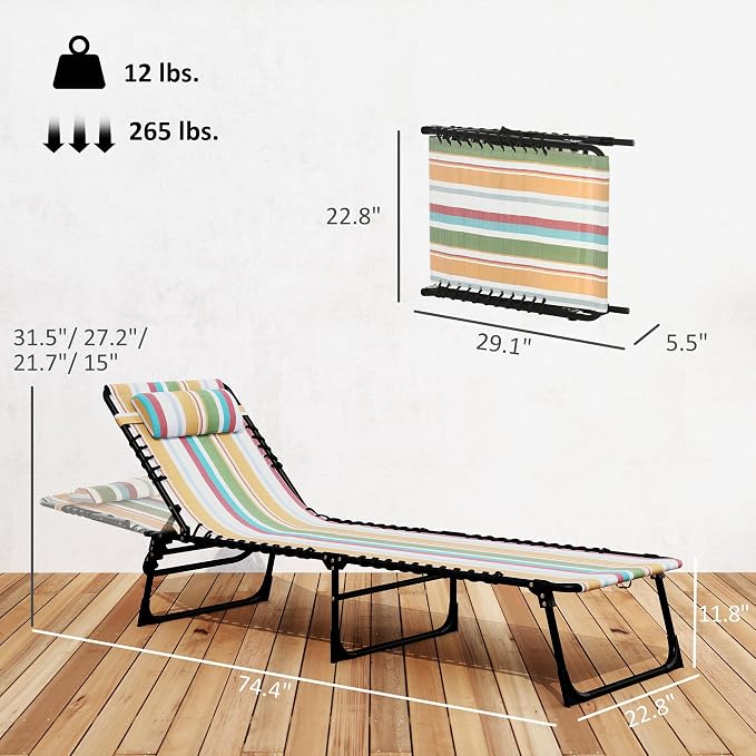Outsunny Folding Chaise Lounge Chair, Patio Sun Tanning Chair, Outdoor Chaise - Image 3