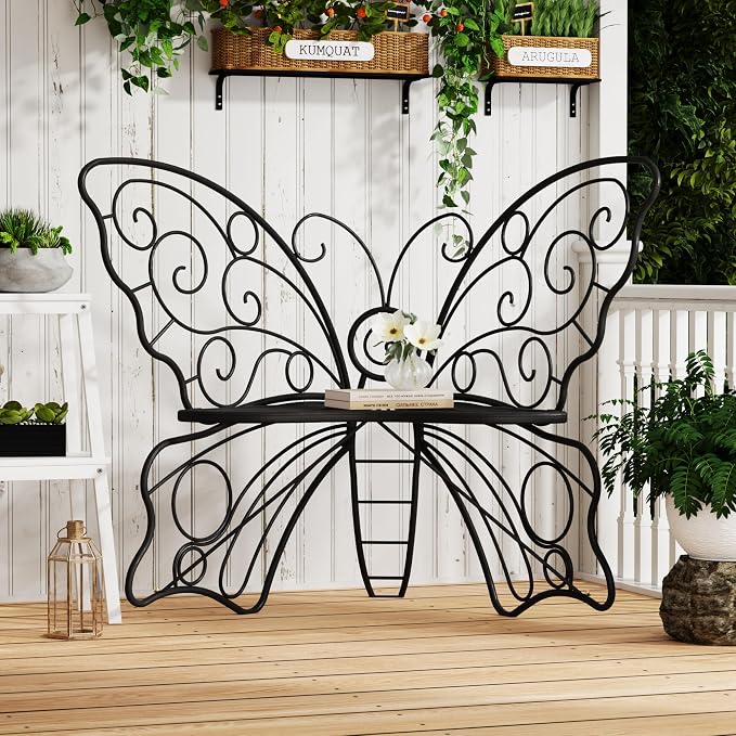 49 Inch Outdoor Bench, Weatherproof Butterfly Front Porch Benches - Image 3