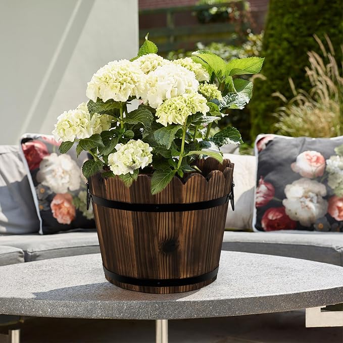 Wooden Barrel Planters Flower Pots - Image 7
