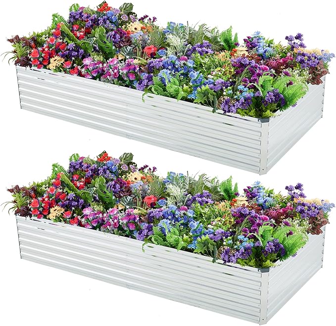 2 Pack 8x4x1FT Galvanized Raised Garden Bed Kit, Outdoor Metal Planter Box by Meberam