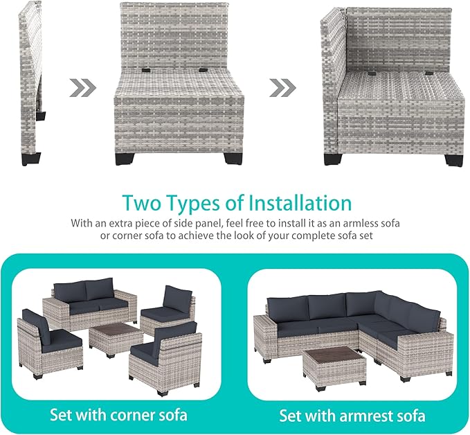 12-Piece Outdoor Patio Furniture Set Wicker Sectional Sofa Set, Patio - Image 3