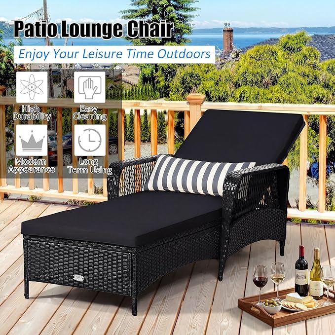 Tangkula Wicker Chaise Lounge Outdoor Set of 2, Patio Rattan Reclining Chaise - Image 7