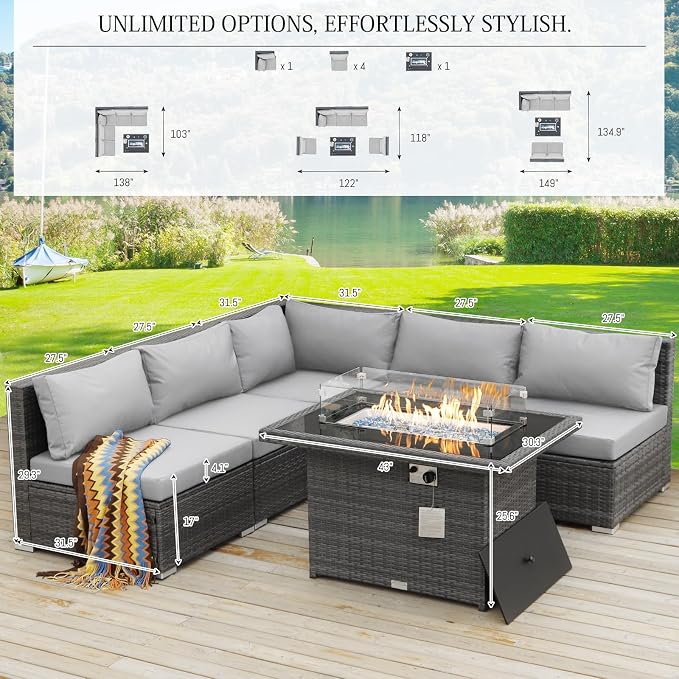 BULEXYARD 6 Pcs High Back Outdoor Patio Furniture Set - Image 2