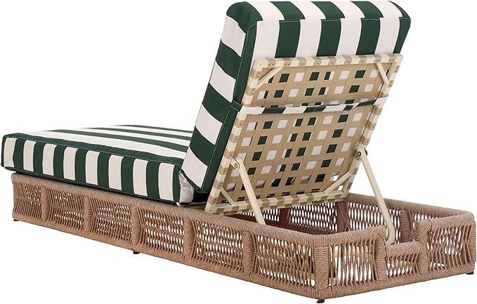 SAFAVIEH Outdoor Collection Gillian Heather Tan & Hunter Green Stripe Chaise - Image 7