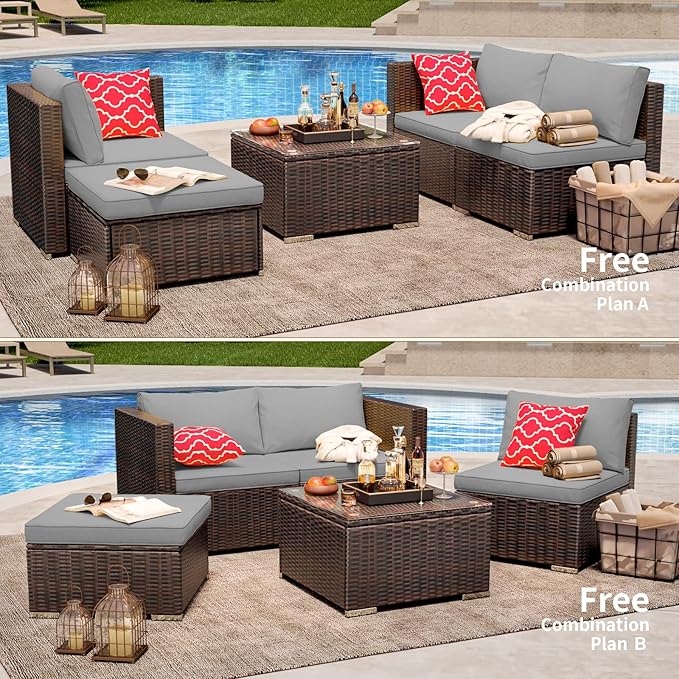 Outdoor Patio Sofa Set PE Wicker Rattan Sectional Conversation Sofa - Image 6