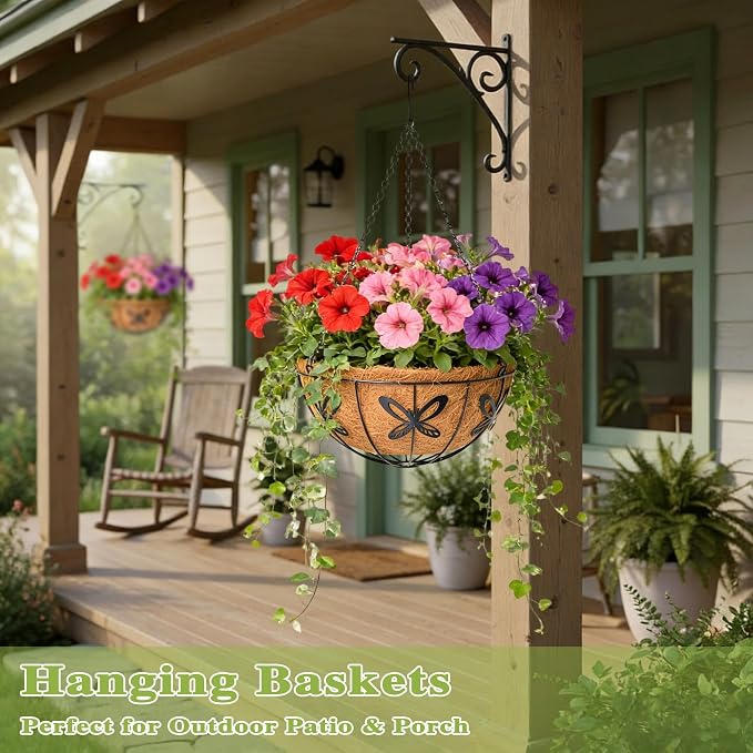 4 Pack 14 Inch Hanging Baskets for Plants Outdoor Metal Hanging Planter Hanging - Image 6