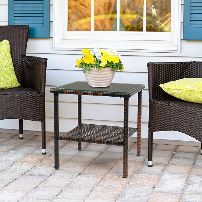 VINGLI Outdoor Wicker Side Table Patio Side Tables - Image 7
