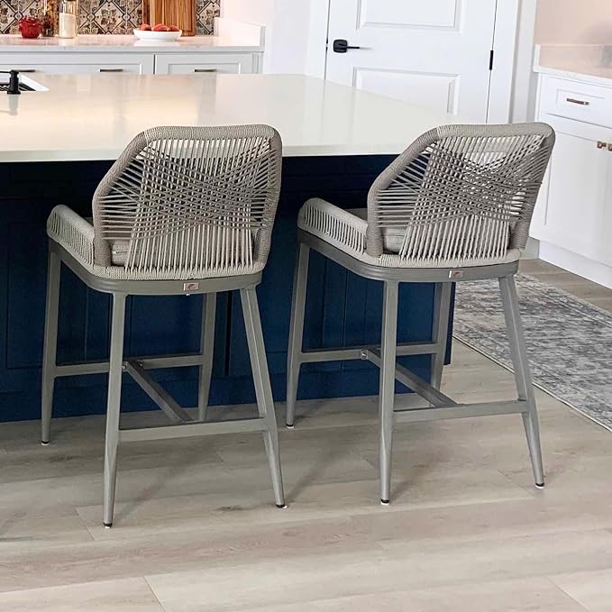 PURPLE LEAF Counter Height Bar Stools Set of 2 Rattan Woven Aluminum Modern by PURPLELEAF