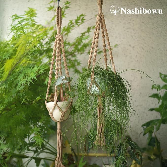 2Pcs Macrame Plant Hangers Indoor & Outdoor, Boho Hanging Planters - Image 4