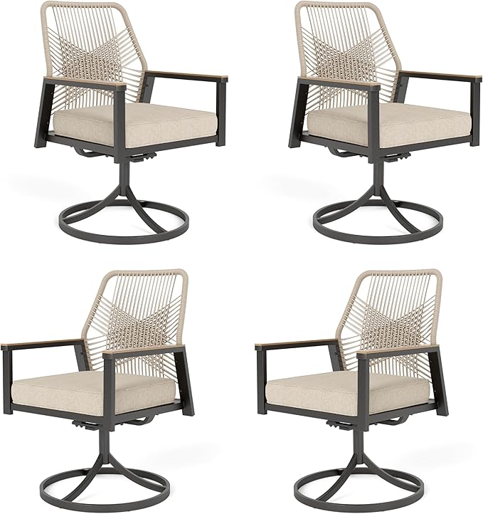 Patio Wicker Swivel Chair Sets of 4, Outdoor Dining Chairs by MIXPATIO