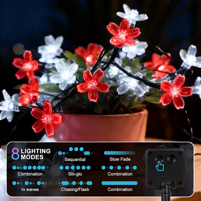 2 Pack Total 52FT 120 LED Solar String Lights Outdoor Waterproof Flower Fairy - Image 4