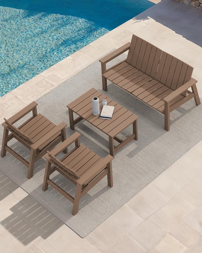 SERWALL Patio Coffee Table, HDPE Rectangle Outdoor Coffee Table - Image 2