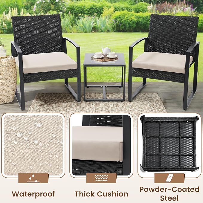 3 Piece Wicker Patio Bistro Set, Rattan Conversation Set - Image 4