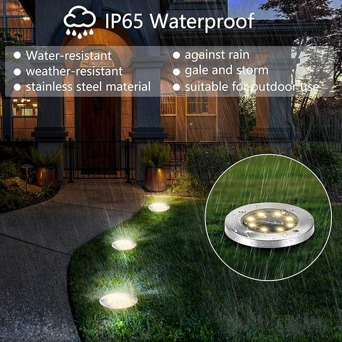 ZGWJ 8 Pack Solar Ground Lights, 8 LED Solar Garden Lights Outdoor Waterproof - Image 4