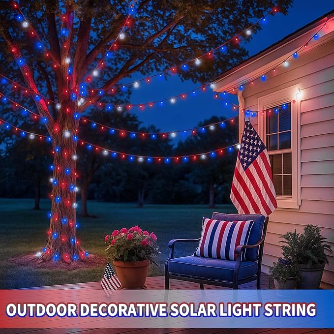 4 Pack Red White and Blue Solar String Lights, 320LED 180FT 4th of July - Image 6