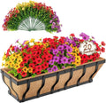 Railing Planter Boxes with Artificial Flowers, Adjustable Balcony Planters by VOXOR