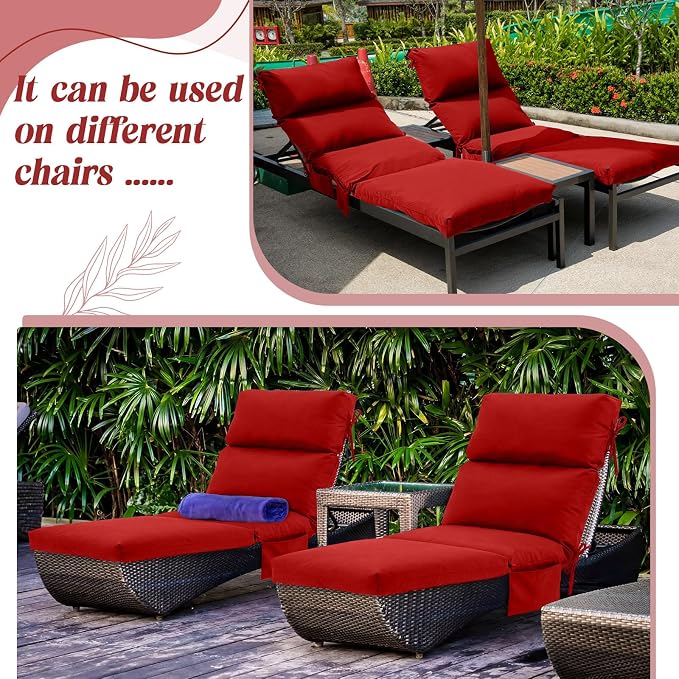 Kigley 2 Pcs Chaise Lounge Cushions, 77.9 x 20.5 x 4.7 Inch Outdoor Lounge - Image 5
