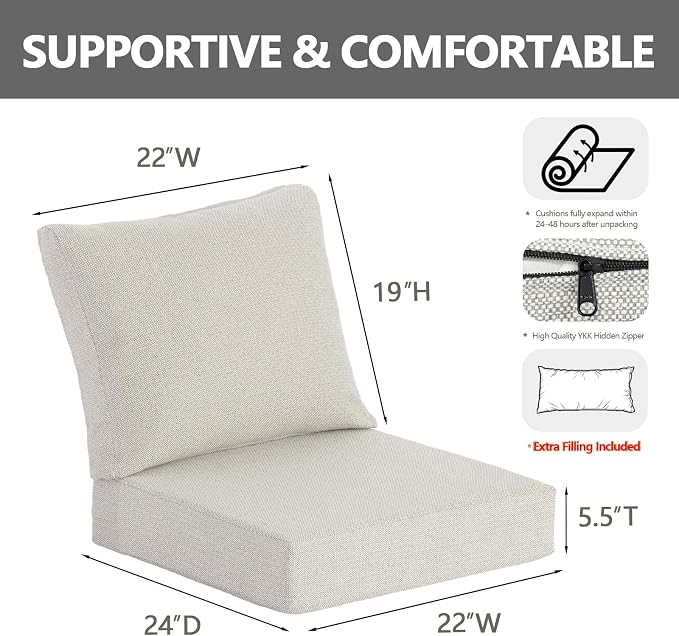Goodgoods 22 x 24 Outdoor Patio Deep Seat Cushions 2-Pack, 1000+ Hours - Image 2