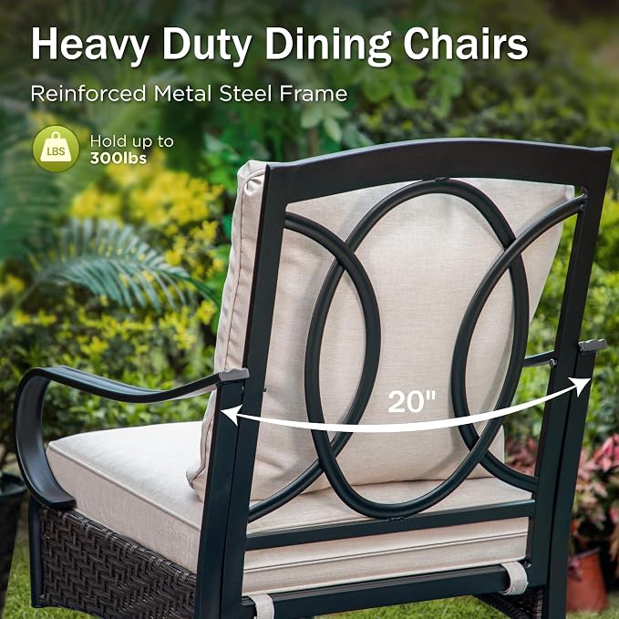 PHI VILLA 6 PCS Outdoor Dining Sets, All-Weather Square Patio Table and Chairs - Image 5