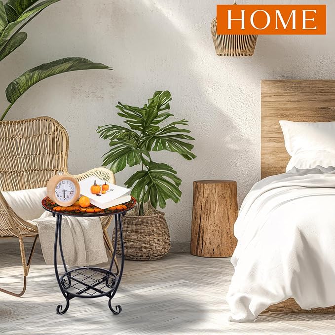 Outdoor Side Table Round Small Mosaic Patio Accent Indoor End Plant Coffee Tea - Image 4