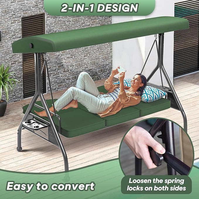 3 Seat Outdoor Porch Patio Swing - Image 5
