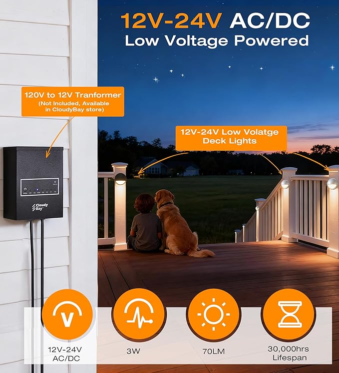 CLOUDY BAY 3CCT Low Voltage LED Deck Lights Outdoor, 2700K/3500K/5000K - Image 3