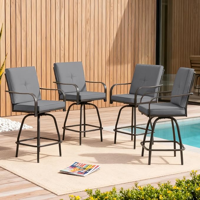 Patio Swivel Bar Stools, Outdoor Bar Height Swivel Chairs Set of 4 by GOOGIC