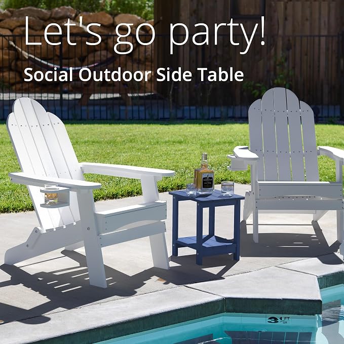 LUE BONA Adirondack Outdoor Side Table, 2-Tier Navy HDPS Patio End Table - Image 4